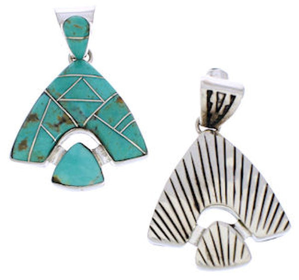 Sterling Silver Reversible Turquoise Slide Pendant Jewelry EX28501